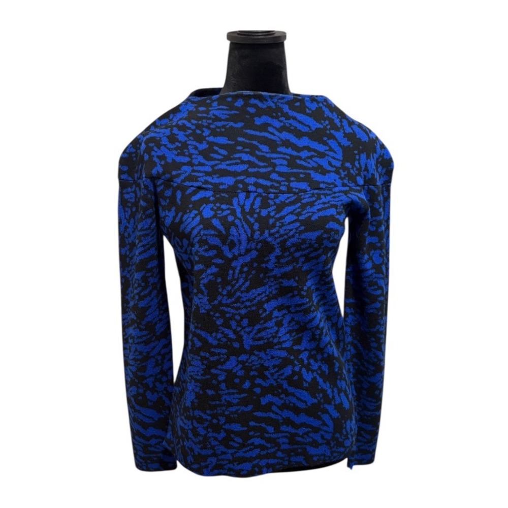 Veronica Beard Women's Blue & Black 100% Wool‎ Long Sleeve Knit Top